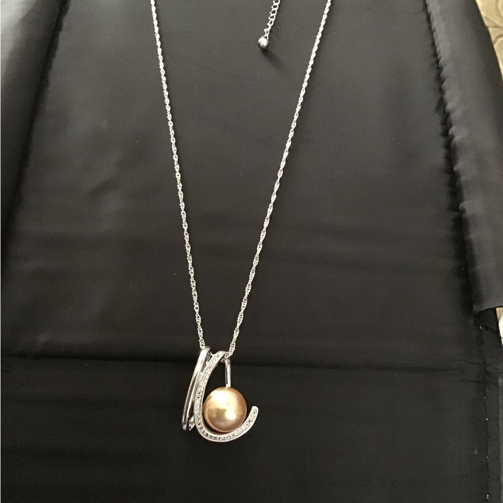 JTV 925 Silver Necklace with Golden South Sea Pearl Pendant